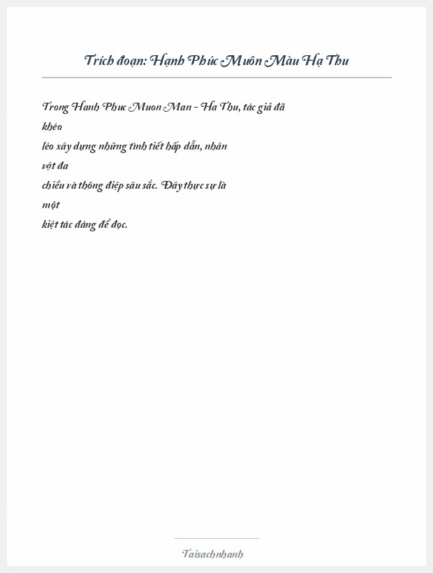 Trích đoạn Hạnh Phúc Muôn Màu Hạ Thu