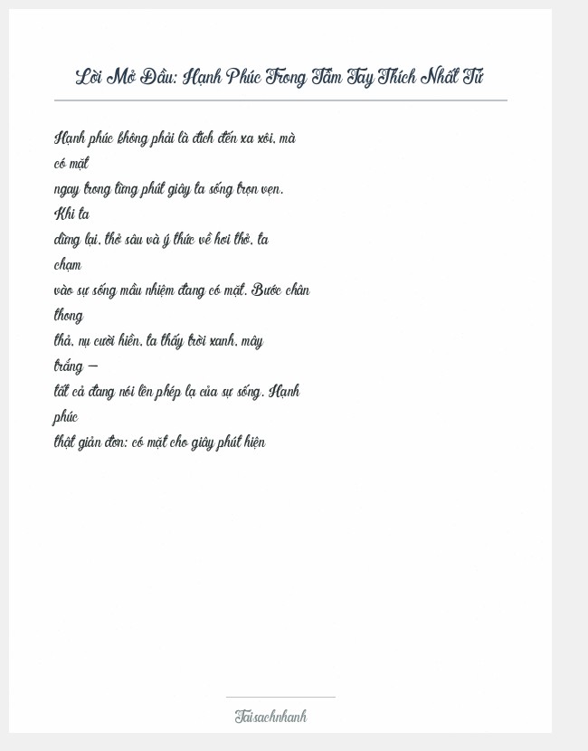 Trích đoạn Hạnh Phúc Trong Tầm Tay Thích Nhất Tử