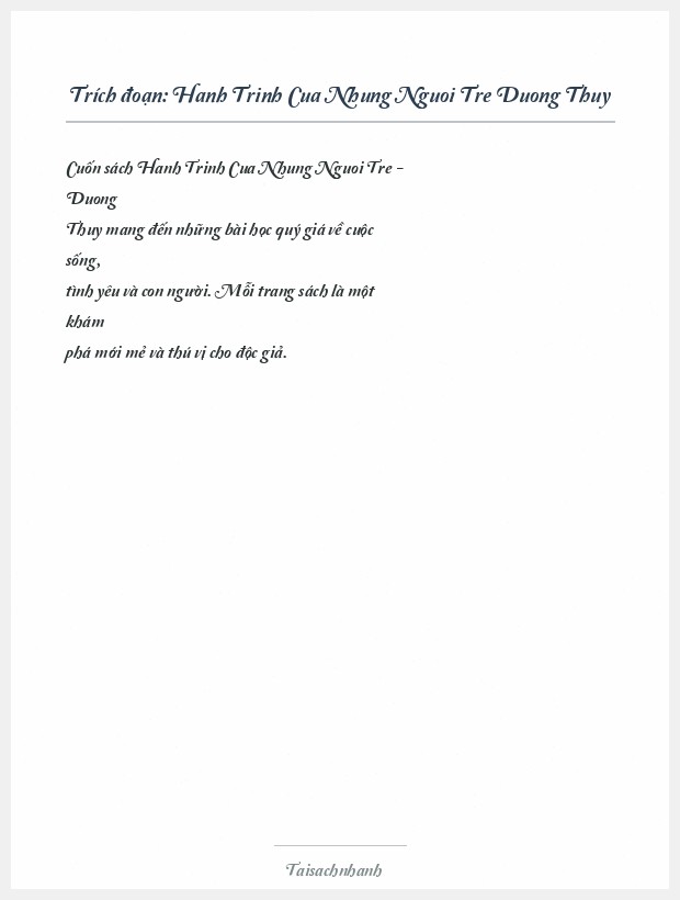 Trích đoạn Hanh Trinh Cua Nhung Nguoi Tre Duong Thuy