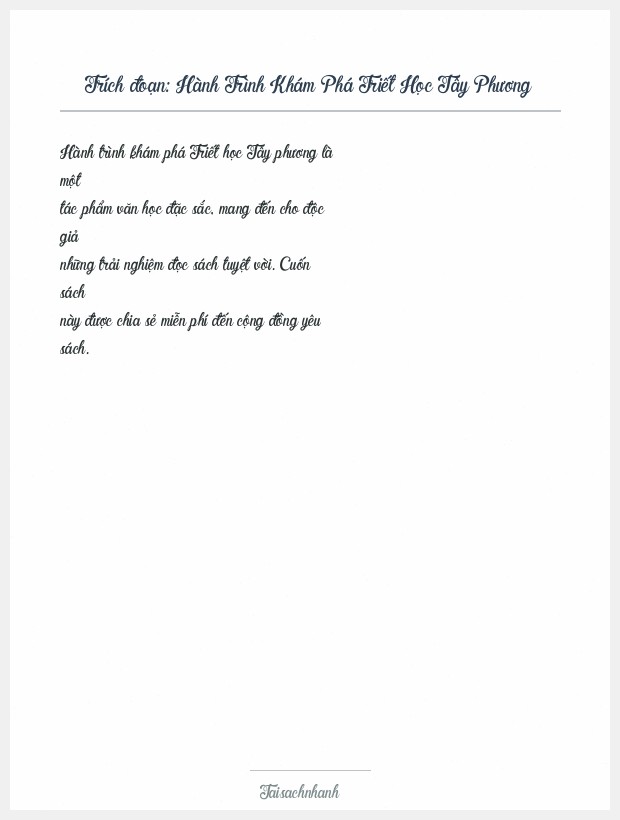 Trích đoạn Hành Trình Khám Phá Triết Học Tây Phương