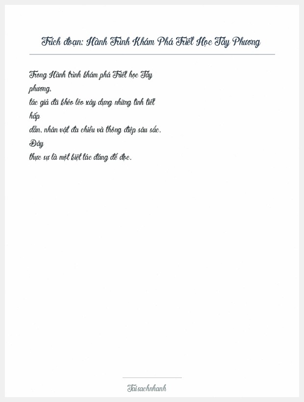 Trích đoạn Hành Trình Khám Phá Triết Học Tây Phương