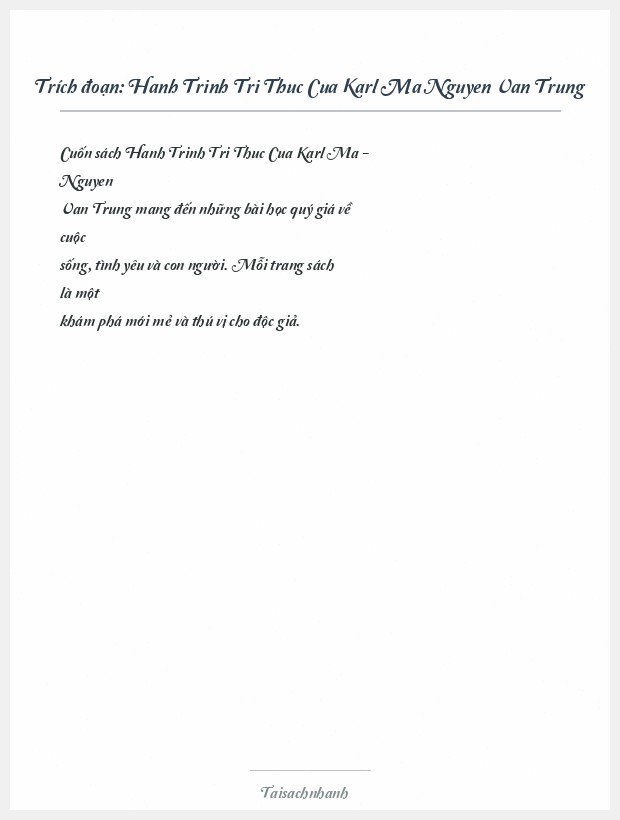 Trích đoạn Hanh Trinh Tri Thuc Cua Karl Ma Nguyen Van Trung