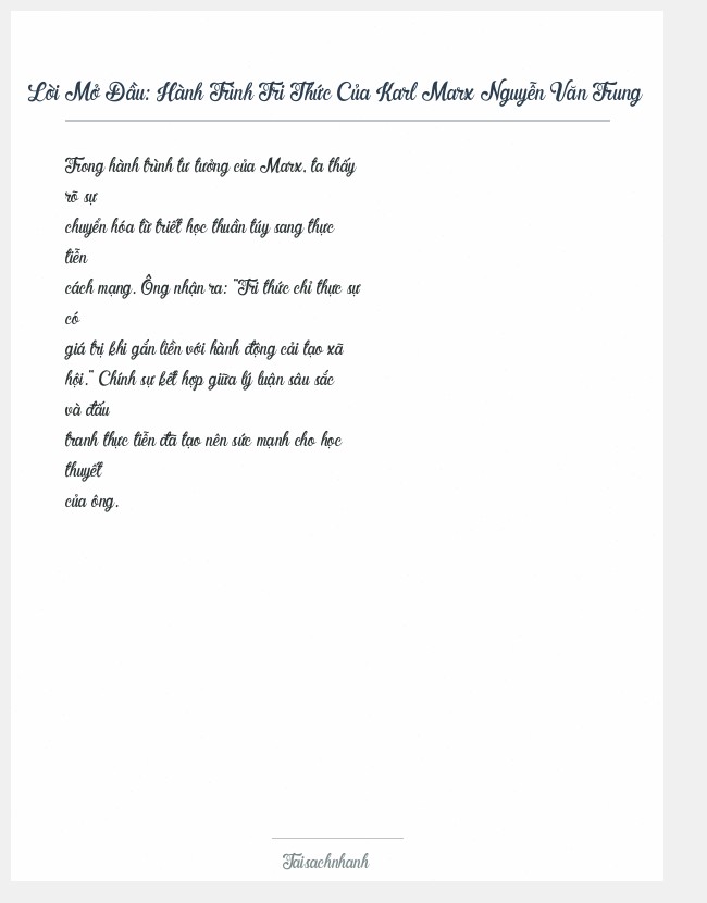 Trích đoạn Hành Trình Tri Thức Của Karl Marx Nguyễn Văn Trung