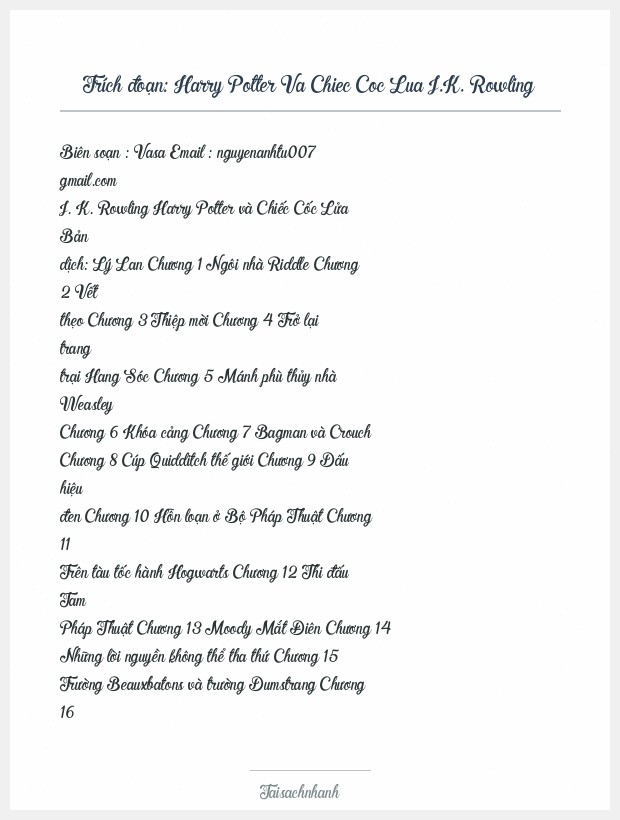 Trích đoạn Harry Potter Va Chiec Coc Lua J.K. Rowling