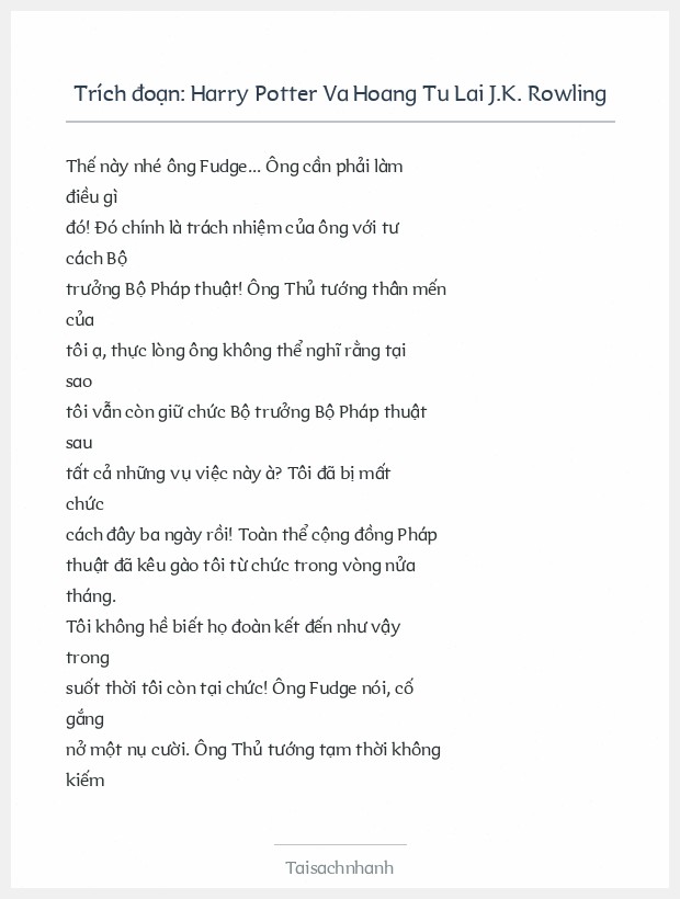 Trích đoạn Harry Potter Va Hoang Tu Lai J.K. Rowling