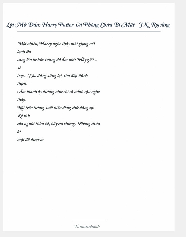 Trích đoạn Harry Potter Và Phòng Chứa Bí Mật - J.K. Rowling