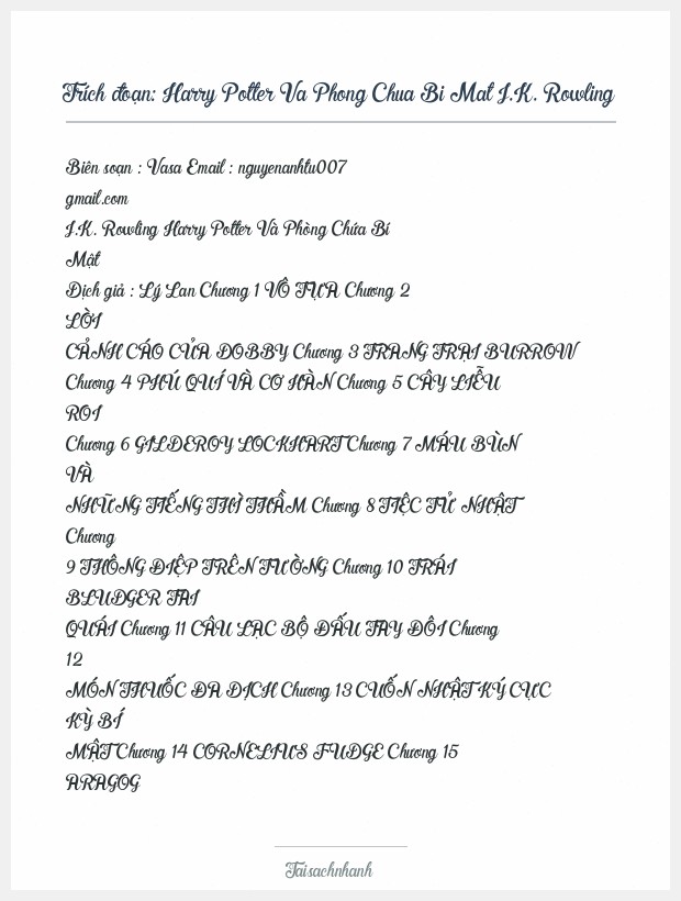 Trích đoạn Harry Potter Va Phong Chua Bi Mat J.K. Rowling