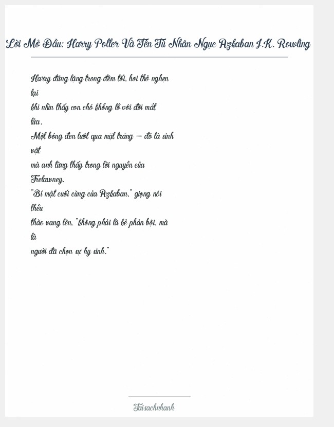 Trích đoạn Harry Potter Và Tên Tù Nhân Ngục Azkaban J.K. Rowling