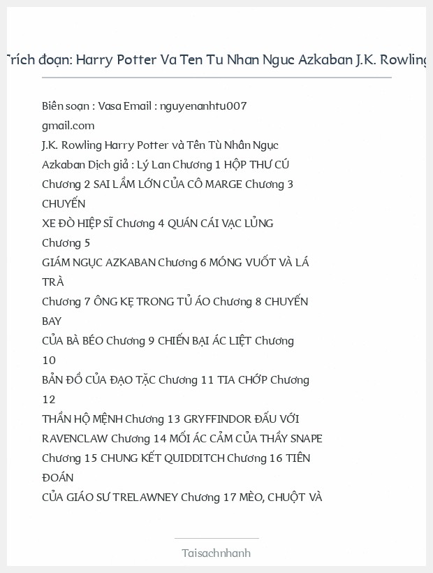 Trích đoạn Harry Potter Va Ten Tu Nhan Nguc Azkaban J.K. Rowling