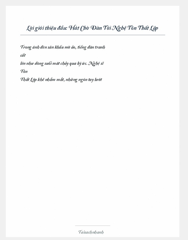Trích đoạn Hát Chờ Đàn Tới Nghệ Tôn Thất Lập