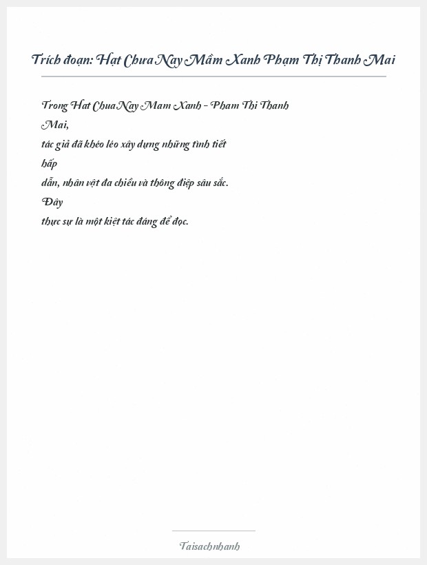 Trích đoạn Hạt Chưa Nay Mầm Xanh Phạm Thị Thanh Mai
