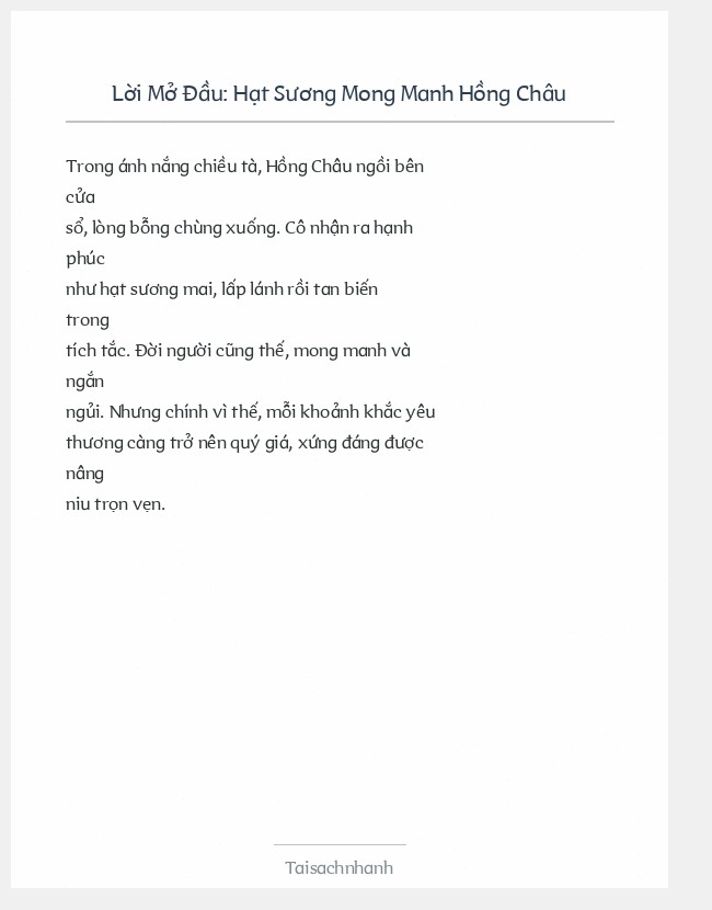 Trích đoạn Hạt Sương Mong Manh Hồng Châu