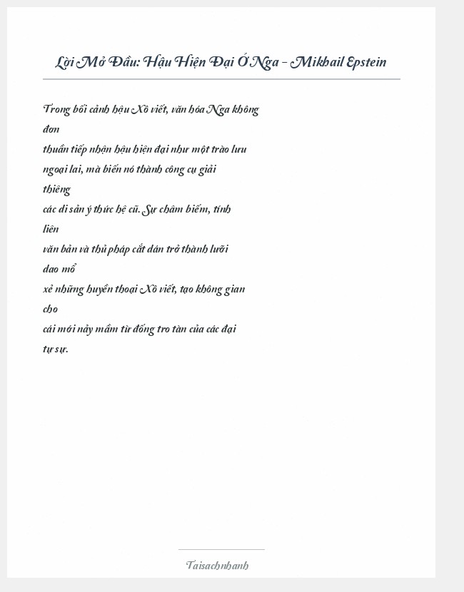 Trích đoạn Hậu Hiện Đại Ở Nga - Mikhail Epstein