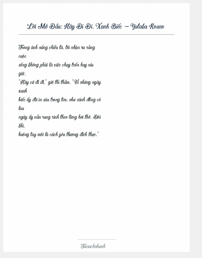 Trích đoạn Hãy Đi Đi, Xanh Biếc - Yutaka Kouno