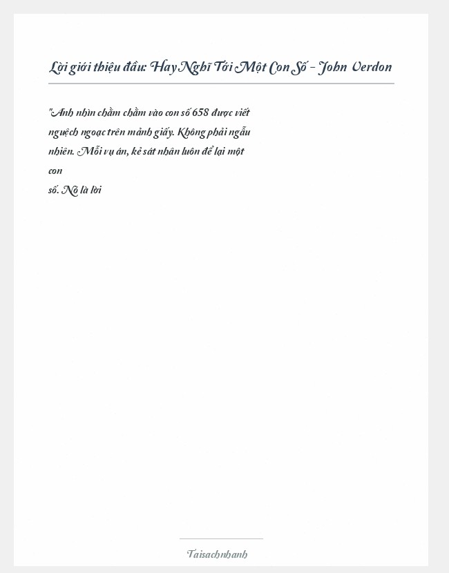 Trích đoạn Hay Nghĩ Tới Một Con Số - John Verdon