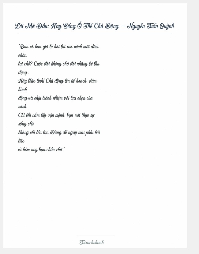 Trích đoạn Hay Sống Ở Thế Chủ Động - Nguyễn Tuấn Quỳnh