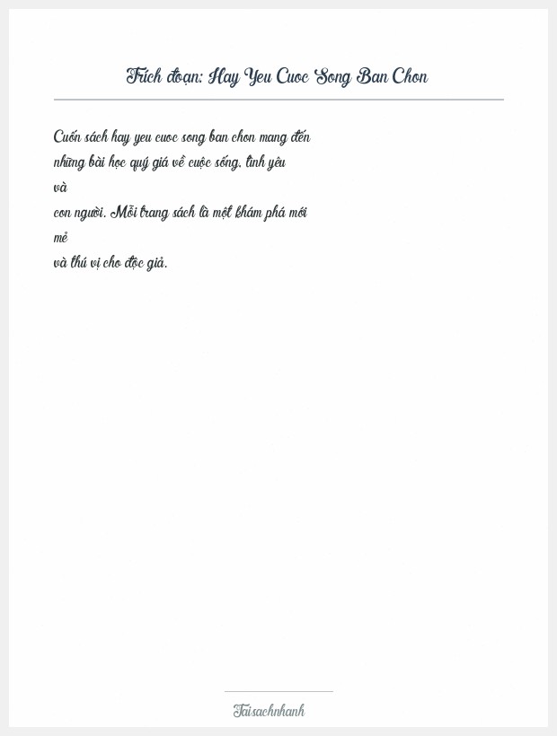 Trích đoạn Hay Yeu Cuoc Song Ban Chon