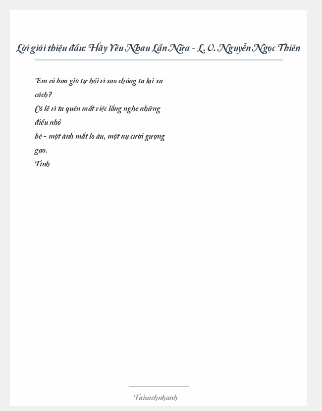 Trích đoạn Hãy Yêu Nhau Lần Nữa - L.V. Nguyễn Ngọc Thiên