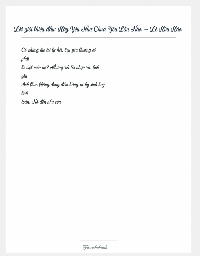 Trích đoạn Hãy Yêu Như Chưa Yêu Lần Nào - Lê Hữu Hảo