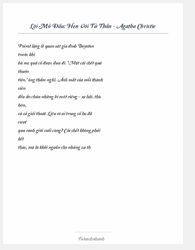 Trích đoạn Hẹn Với Tử Thần - Agatha Christie