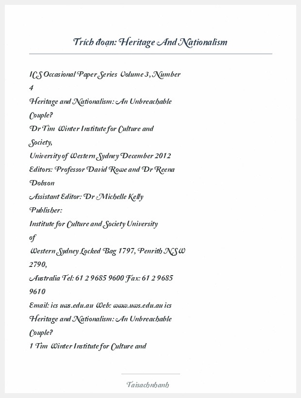 Trích đoạn Heritage And Nationalism
