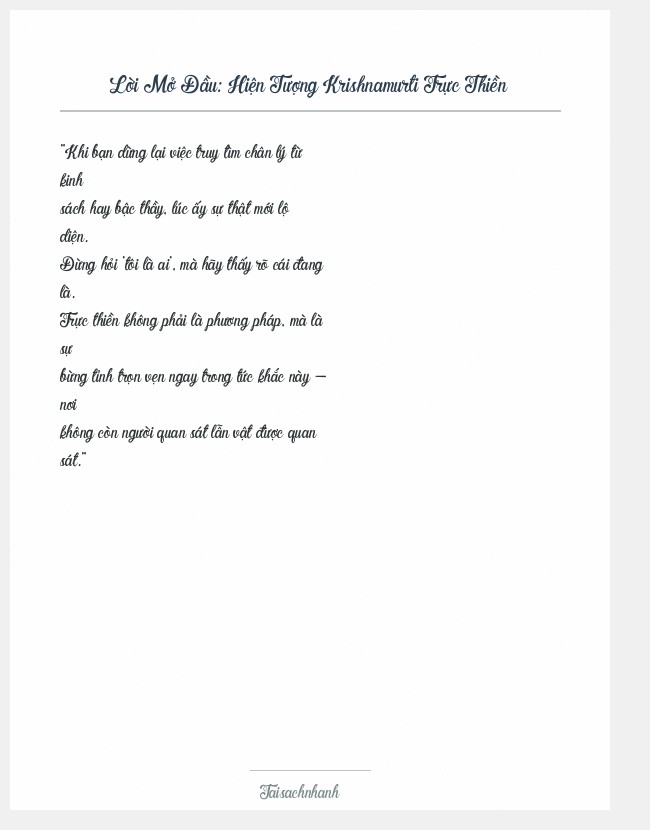 Trích đoạn Hiện Tượng Krishnamurti Trực Thiền