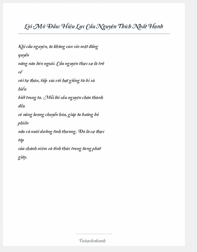 Trích đoạn Hiệu Lực Cầu Nguyện Thích Nhất Hạnh