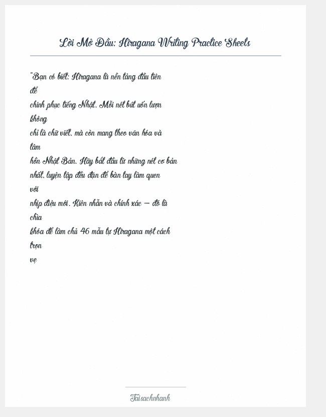 Trích đoạn Hiragana Writing Practice Sheets