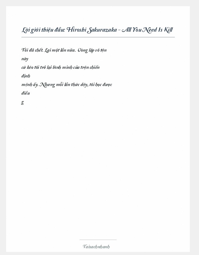 Trích đoạn Hiroshi Sakurazaka - All You Need Is Kill