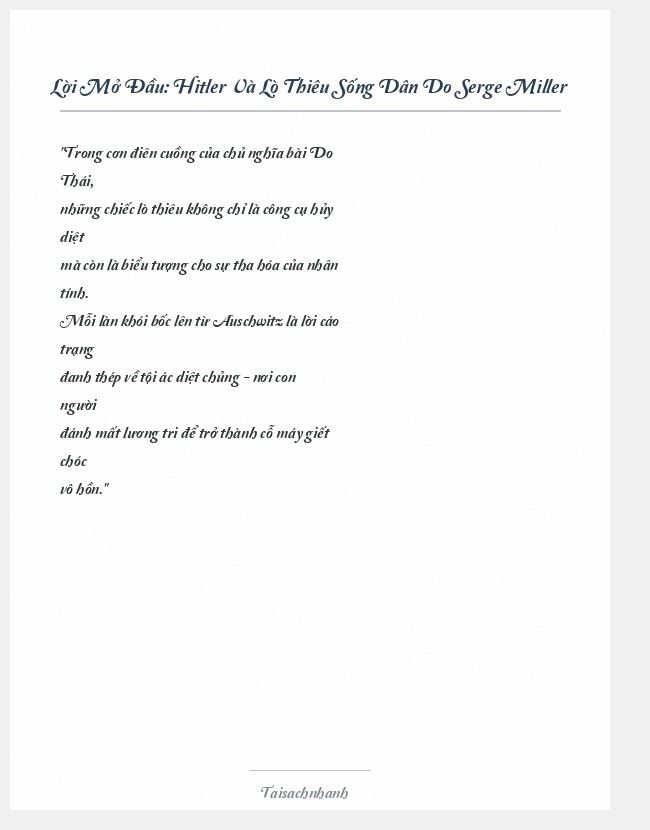 Trích đoạn Hitler Và Lò Thiêu Sống Dân Do Serge Miller