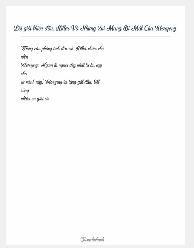 Trích đoạn Hitler Và Những Sứ Mạng Bí Mật Của Skorzeny