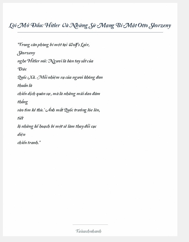 Trích đoạn Hitler Và Những Sứ Mạng Bí Mật Otto Skorzeny