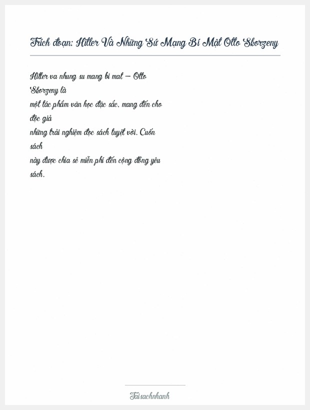 Trích đoạn Hitler Và Những Sứ Mạng Bí Mật Otto Skorzeny