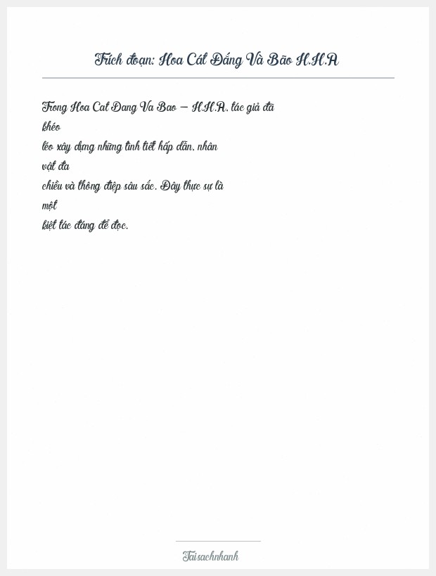 Trích đoạn Hoa Cát Đắng Và Bão H.H.A
