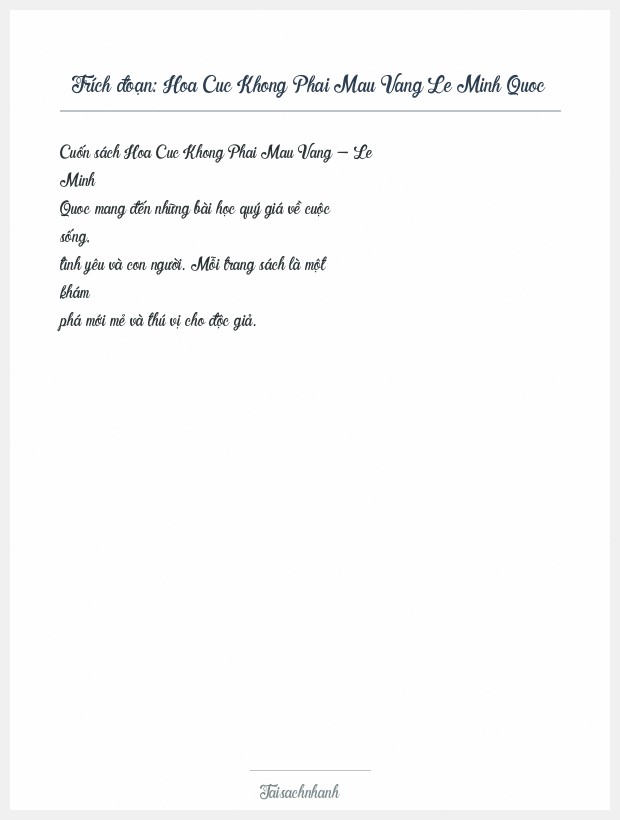 Trích đoạn Hoa Cuc Khong Phai Mau Vang Le Minh Quoc