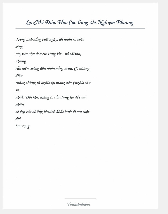 Trích đoạn Hoa Cúc Vàng Vô Nghiệm Phương