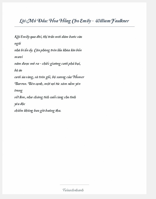 Trích đoạn Hoa Hồng Cho Emily - William Faulkner