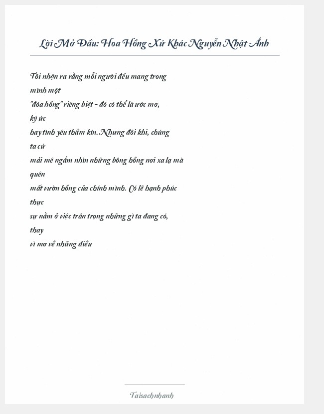 Trích đoạn Hoa Hồng Xứ Khác Nguyễn Nhật Ánh