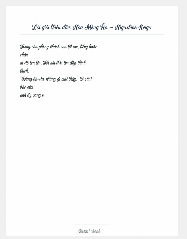 Trích đoạn Hoa Mộng Ảo - Higashino Keigo