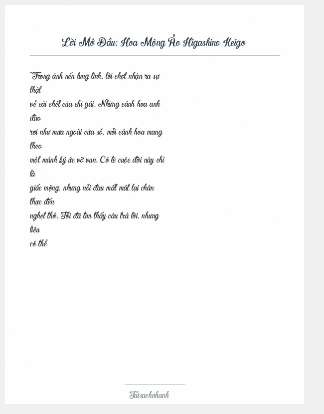 Trích đoạn Hoa Mộng Ảo Higashino Keigo