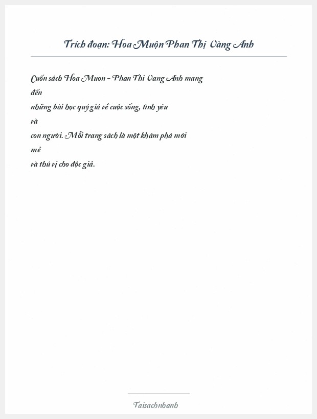 Trích đoạn Hoa Muộn Phan Thị Vàng Anh