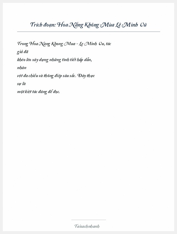 Trích đoạn Hoa Nắng Không Mùa Lê Minh Vũ