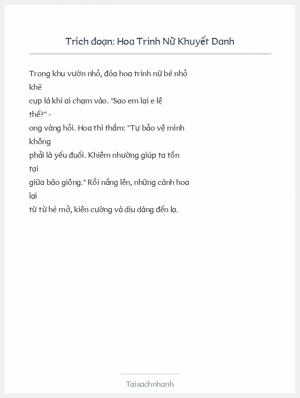 Trích đoạn Hoa Trinh Nữ Khuyết Danh