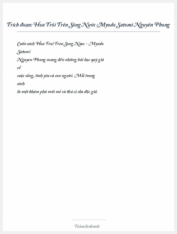 Trích đoạn Hoa Trôi Trên Sông Nước Myodo Satomi Nguyên Phong