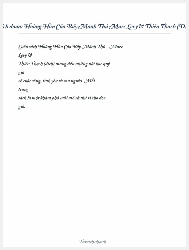 Trích đoạn Hoàng Hôn Của Bầy Mãnh Thú Marc Levy & Thiên Thạch (Dịch)