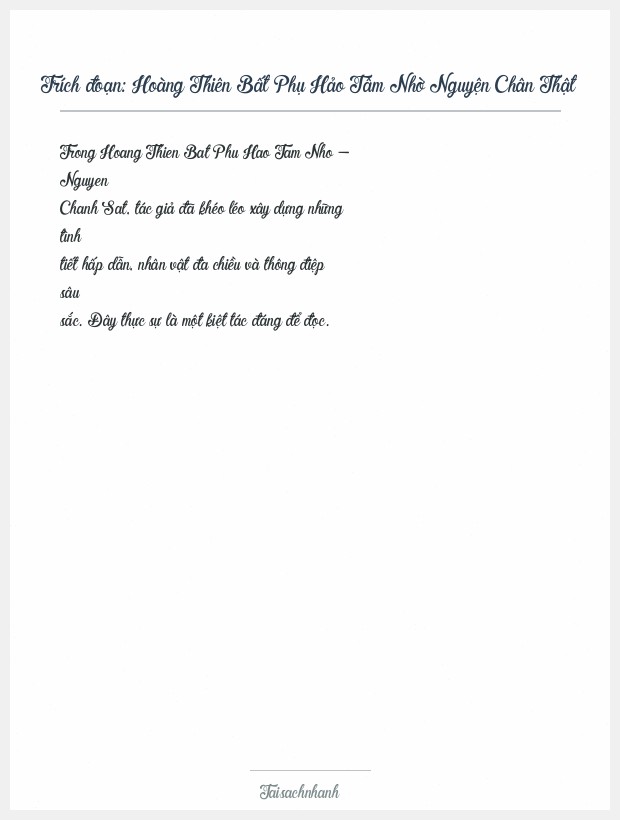 Trích đoạn Hoàng Thiên Bất Phụ Hảo Tâm Nhờ Nguyện Chân Thật