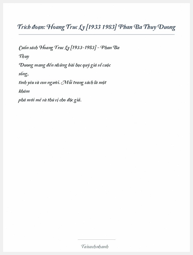 Trích đoạn Hoang Truc Ly [1933 1983] Phan Ba Thuy Duong