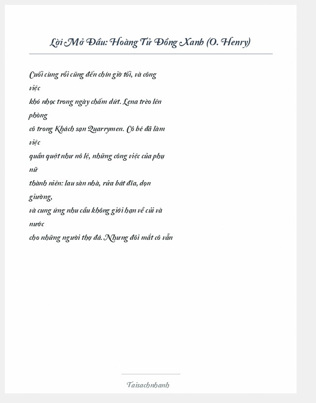 Trích đoạn Hoàng Tử Đồng Xanh (O. Henry)