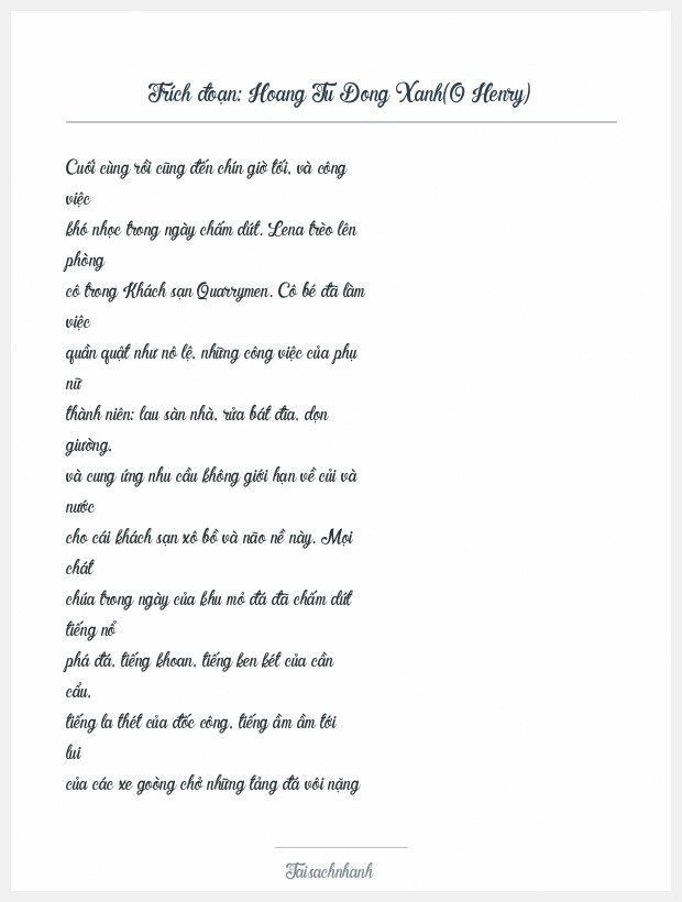 Trích đoạn Hoang Tu Dong Xanh(O Henry)