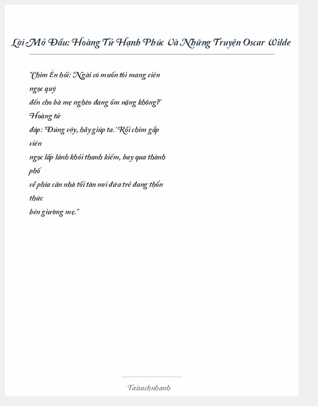 Trích đoạn Hoàng Tử Hạnh Phúc Và Những Truyện Oscar Wilde